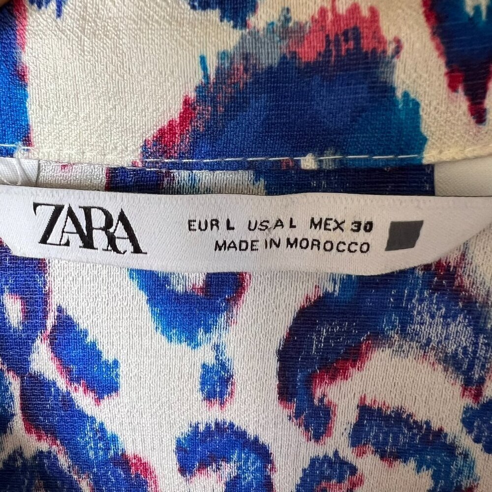 Zara Blouse Womens Size Large Tribal Puma Pattern Tunic Magali Shirt Colorful - Picture 2 of 14